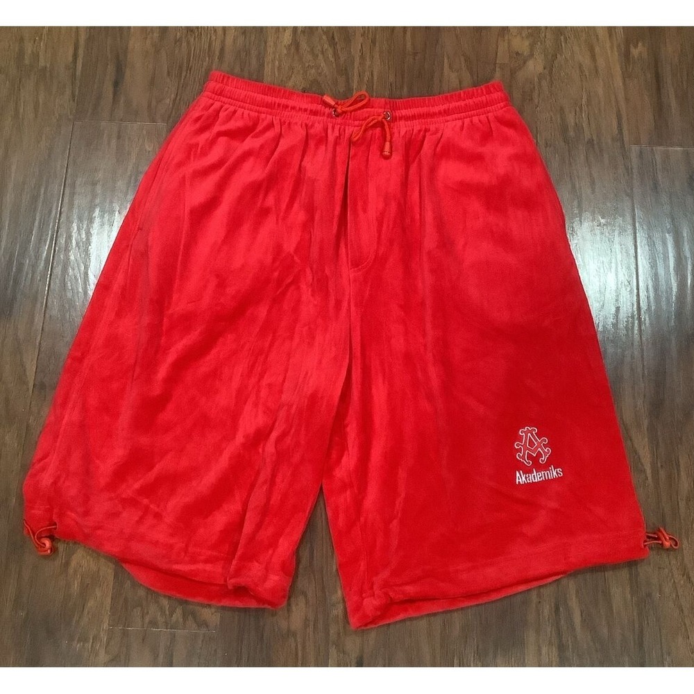 Akademiks Soft Valour Style Shorts Men's Size LG Red Drawstring Zipper Back Pock